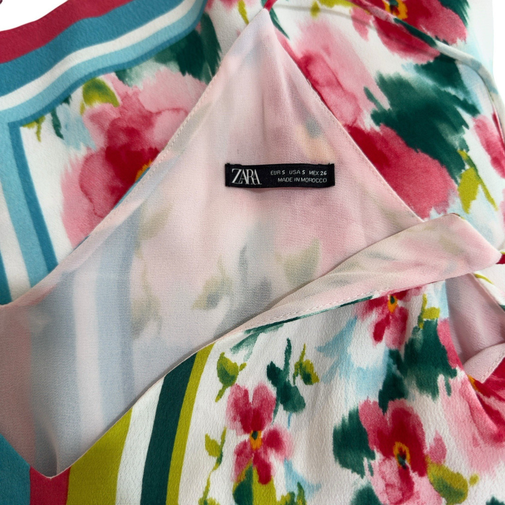 Zara Floral Print Spaghetti Strap Handkerchief Blouse Women Size Small Oversized - Picture 6 of 7